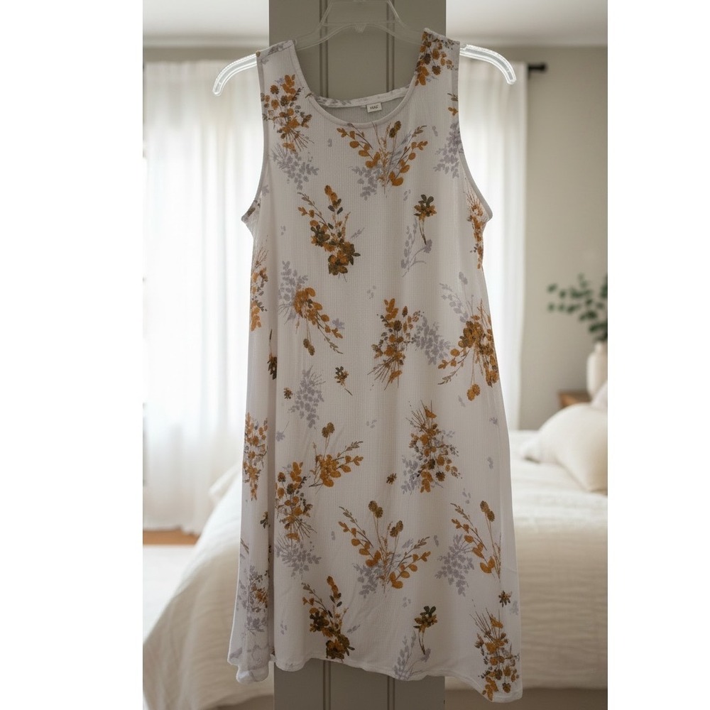 Maurices‎ Womens Floral Sleeveless Shift Dress White Mustard Yellow Size M H1218